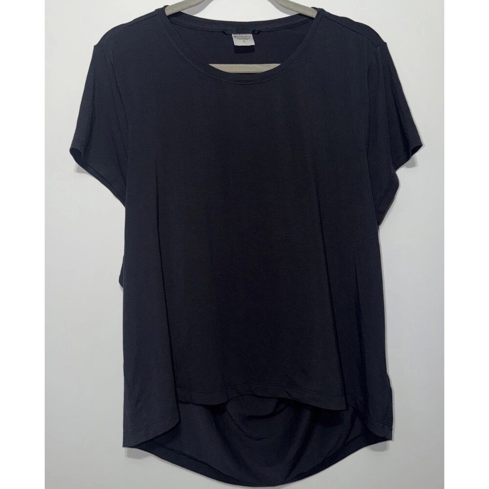 Athleta  Air Out Cinch Tee XL Open Back Gym Yoga Short Sleeve Top Shirt Black